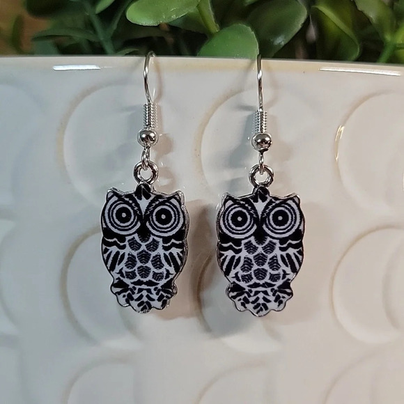 MONOCHROME OWL Drop Earrings - Picture 6 of 7